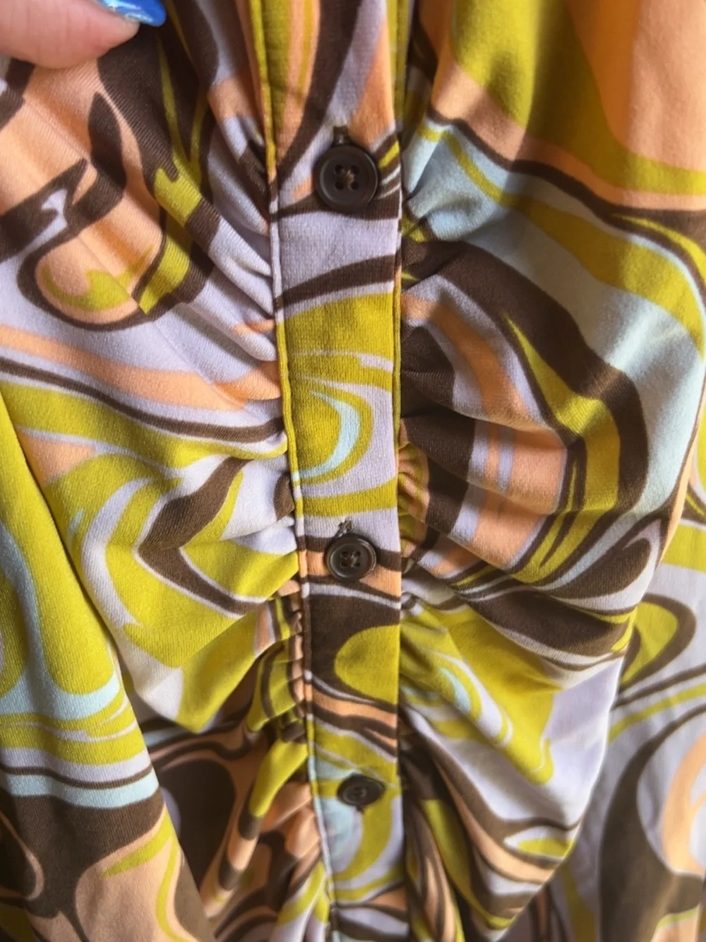 🌸Rue+ Y2K Retro Halter Dress Retro Swirl Print Ruched Front Open Back 1X - Picture 4 of 6